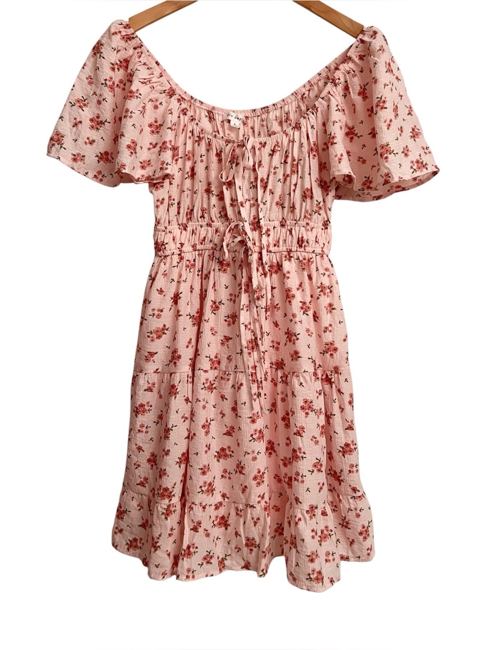 Blu Pepper Romantic Coquette Floral Pink Front Ties And Ruffles Mini Dress Small - Picture 2 of 7